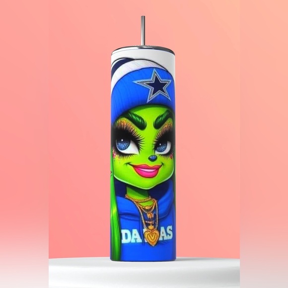 Boujee Grinch NFL Cowboys Sports Team 20 Ounce Skinny Straight Tumbler - Picture 3 of 3